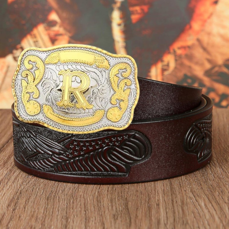 WMG Western Belt Buckle Initial Letters ABCDMRJ to Z Cowboy Belt Buckle, Rodeo Buckles for Men & Women Fits Up to 2 Inch Belts - Image 5